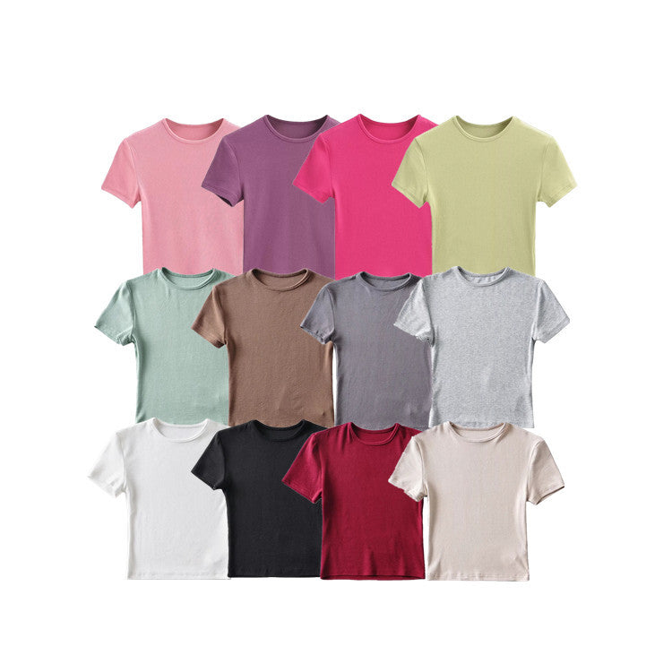 Basic Style Slim-fit Solid Color Crop Top