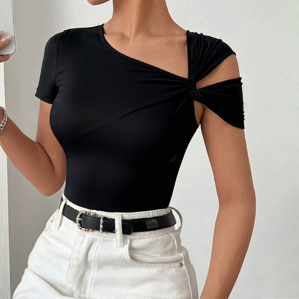 Asymmetrical One-shoulder Twisted-design Bodysuit