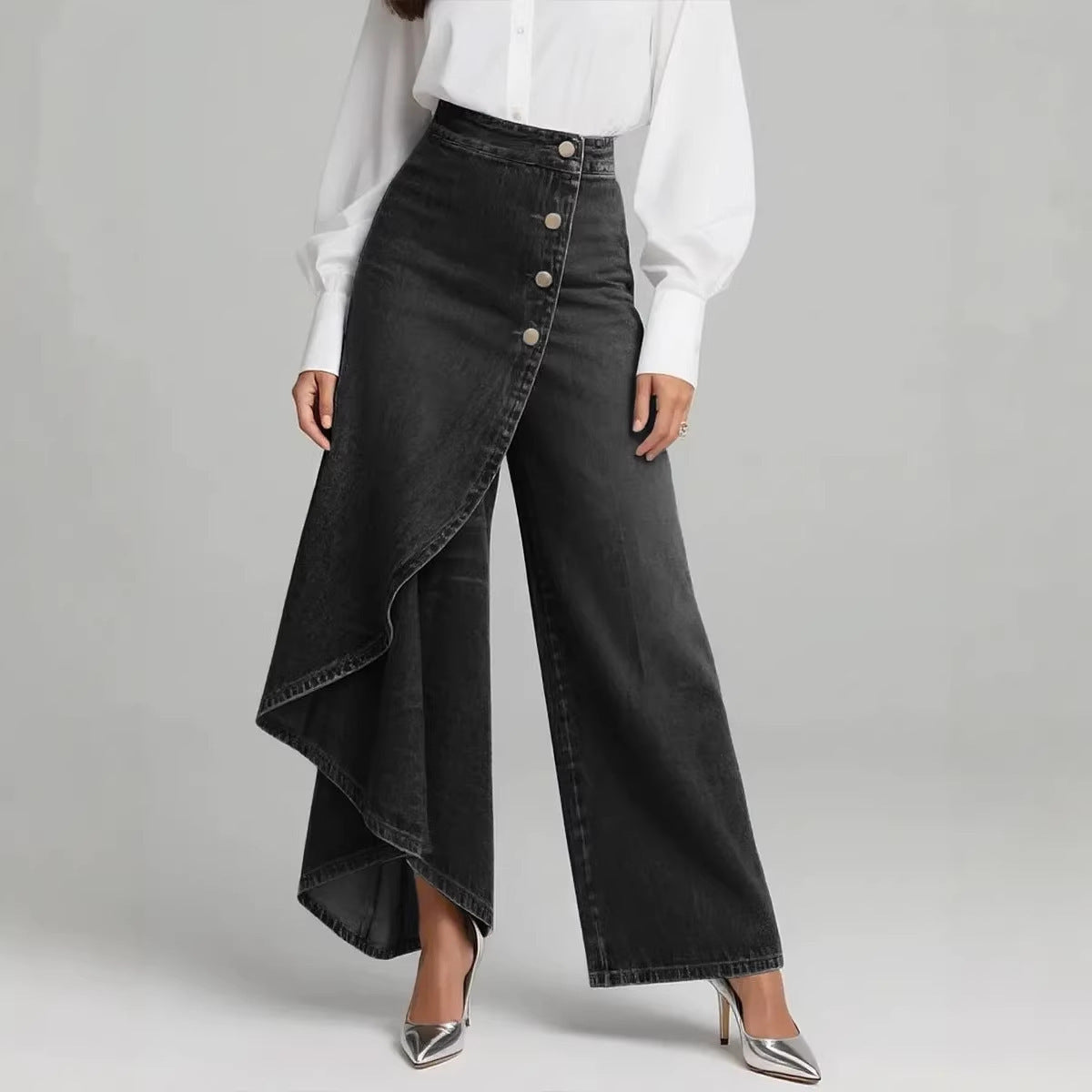 Large Ruffled Buttons Trousers Jeans