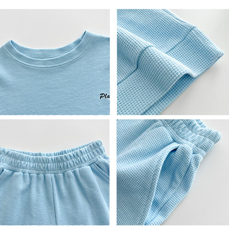 Waffle Long Sleeve Crew Neck Sweater \Track Pants Sports Suit