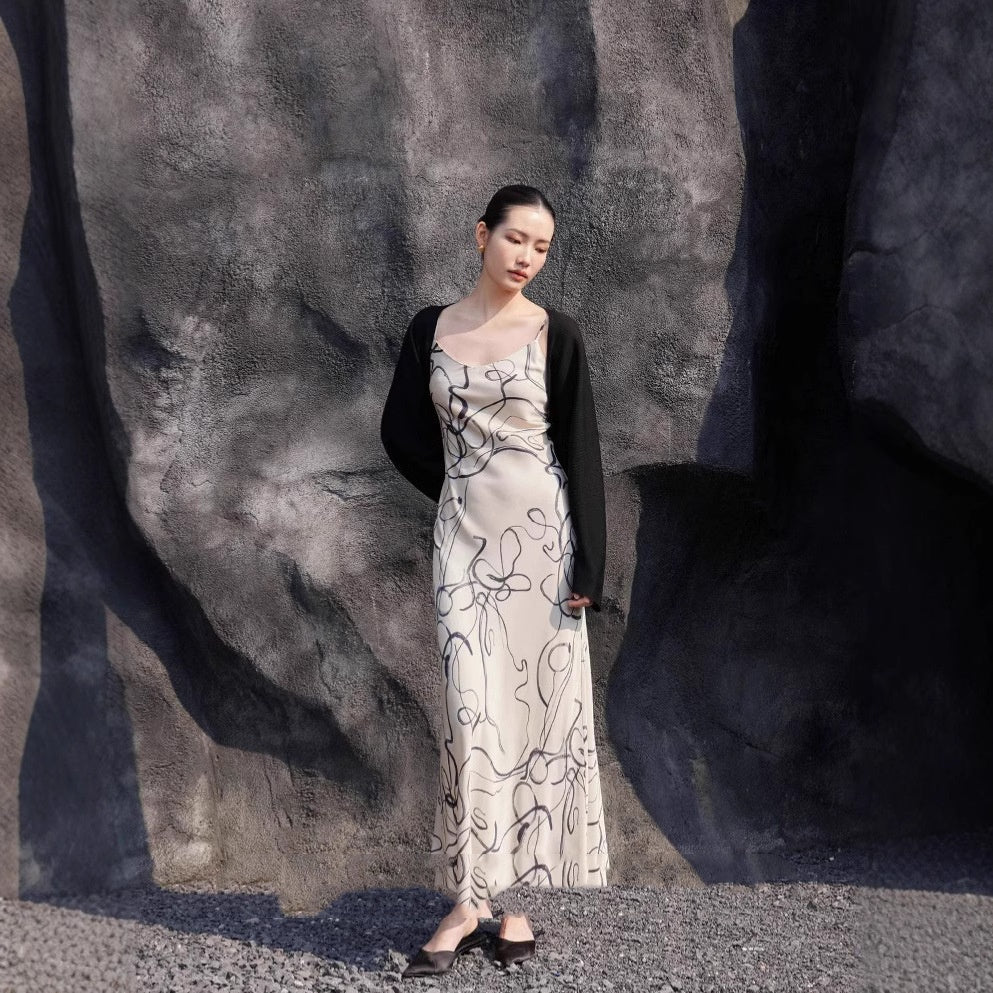 Spring New Retro Printing Slip Dress