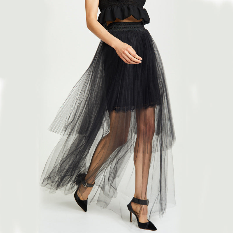 Irregular long mesh skirt