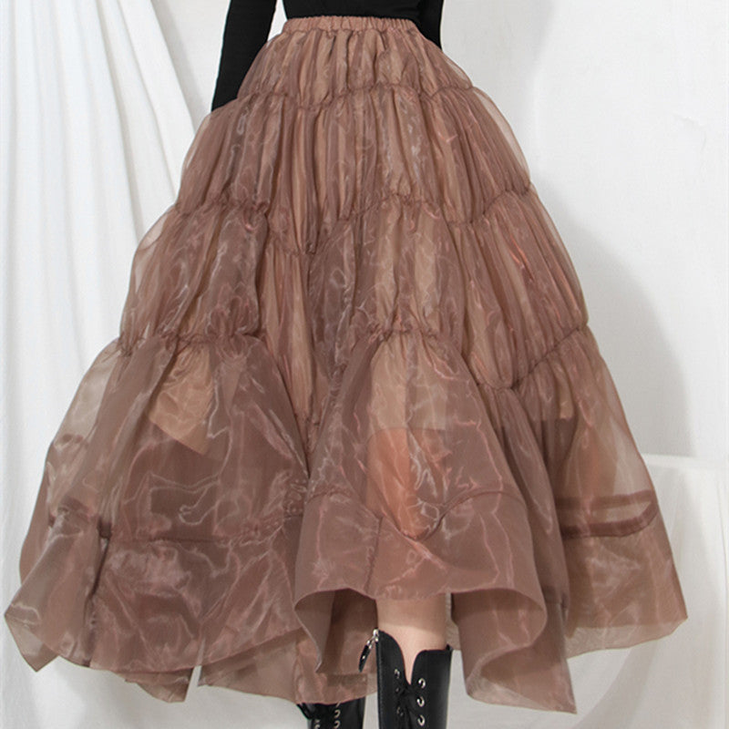 Mesh Floating  Long Skirt