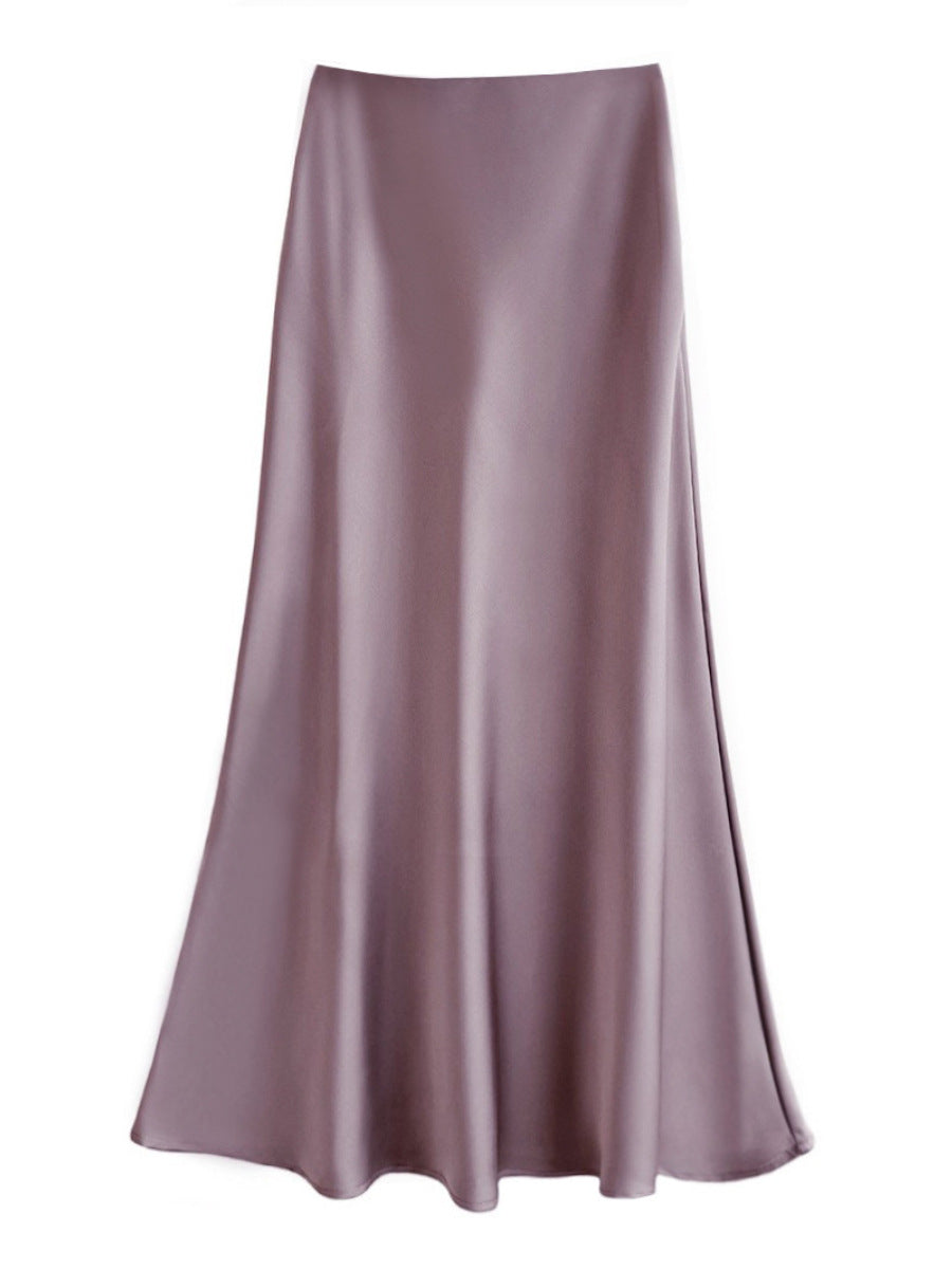 Sheath Fishtail A- Line Mid-length Satin Skirt
