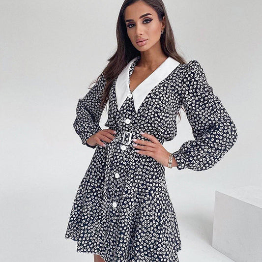 Fashion Puff Sleeve Floral Dress