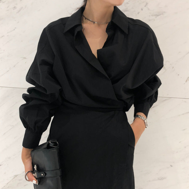 Large V-neck tunics Lantern sleeve Shirt Blouse
