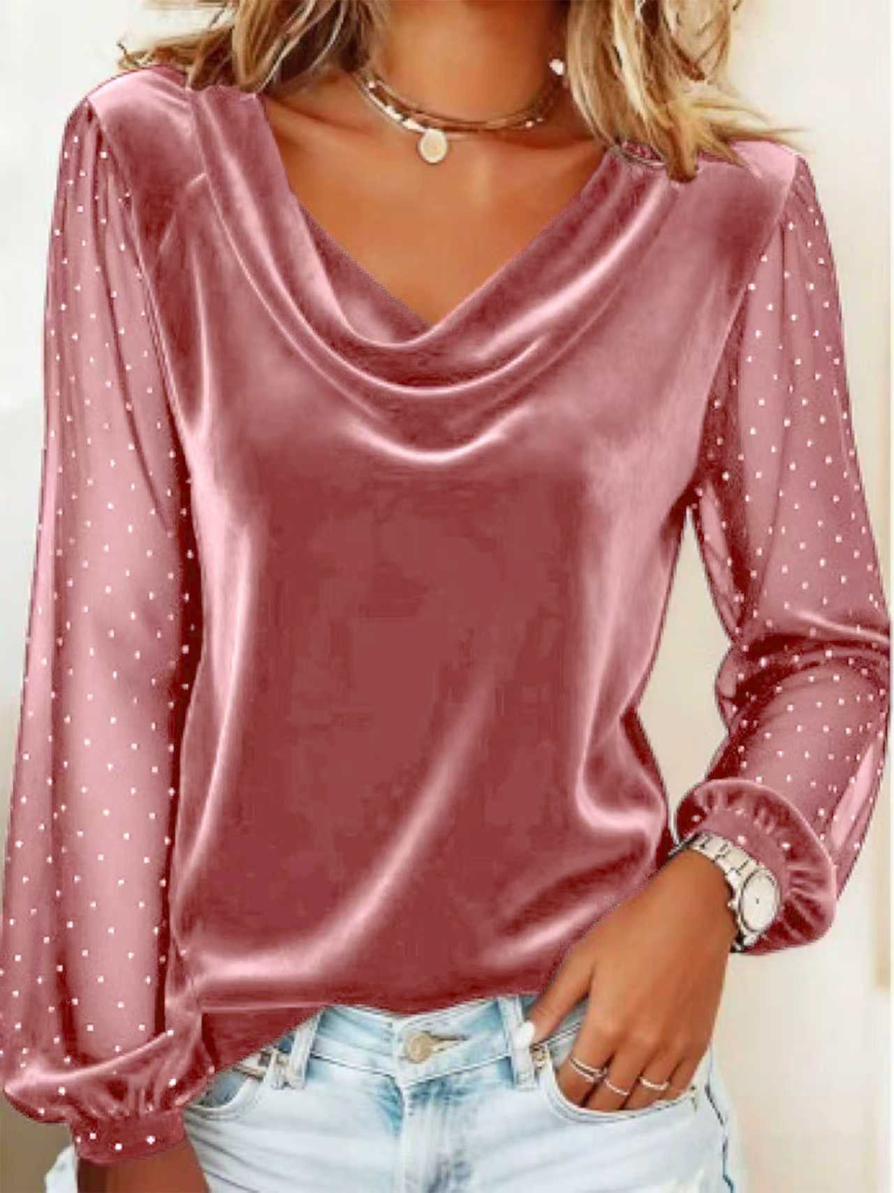 Diamond Mesh Sleeve T-shirt Blouse