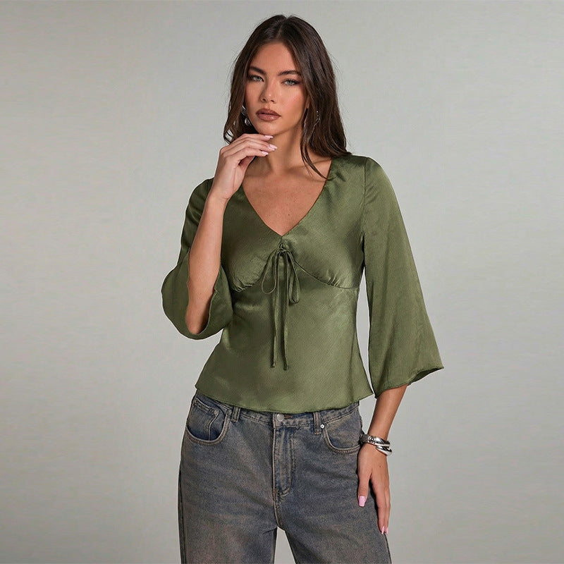 Flared Sleeve Army Green Blouse