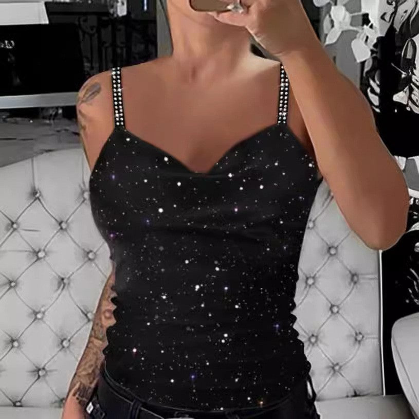 Women's Summer Sling Hot Drilling V-neck Sleeveless Vest