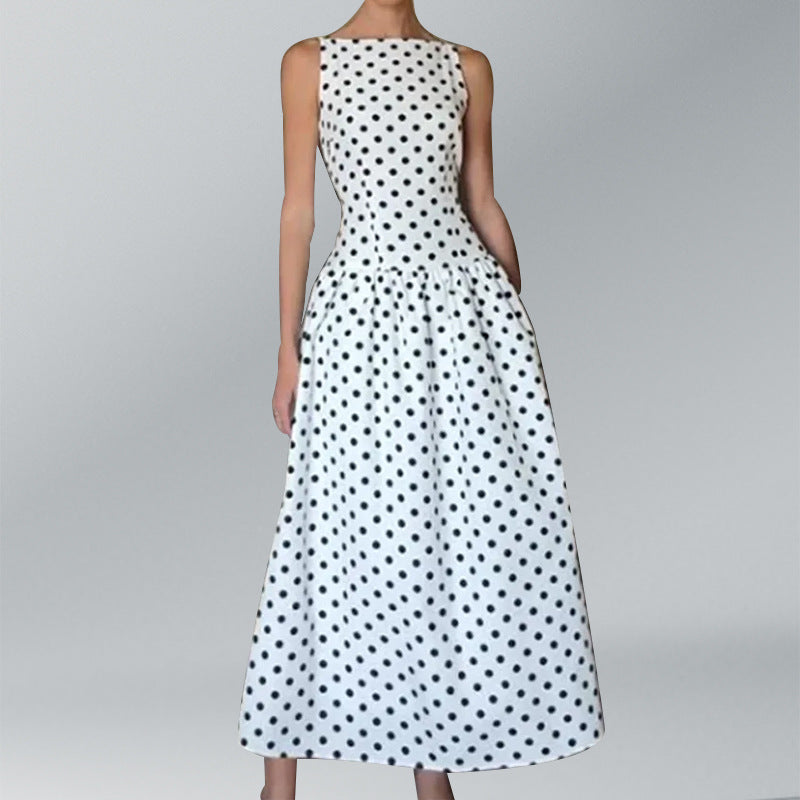 Retro Sleeveless Polka Dot Dress