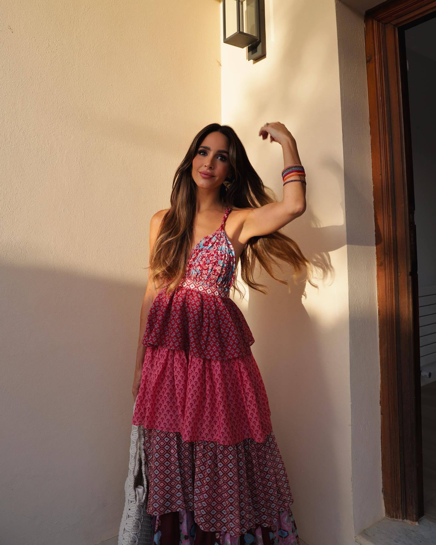 French Retro Casual Vacation Style Spaghetti-strap Floral Print Stacked Dress
