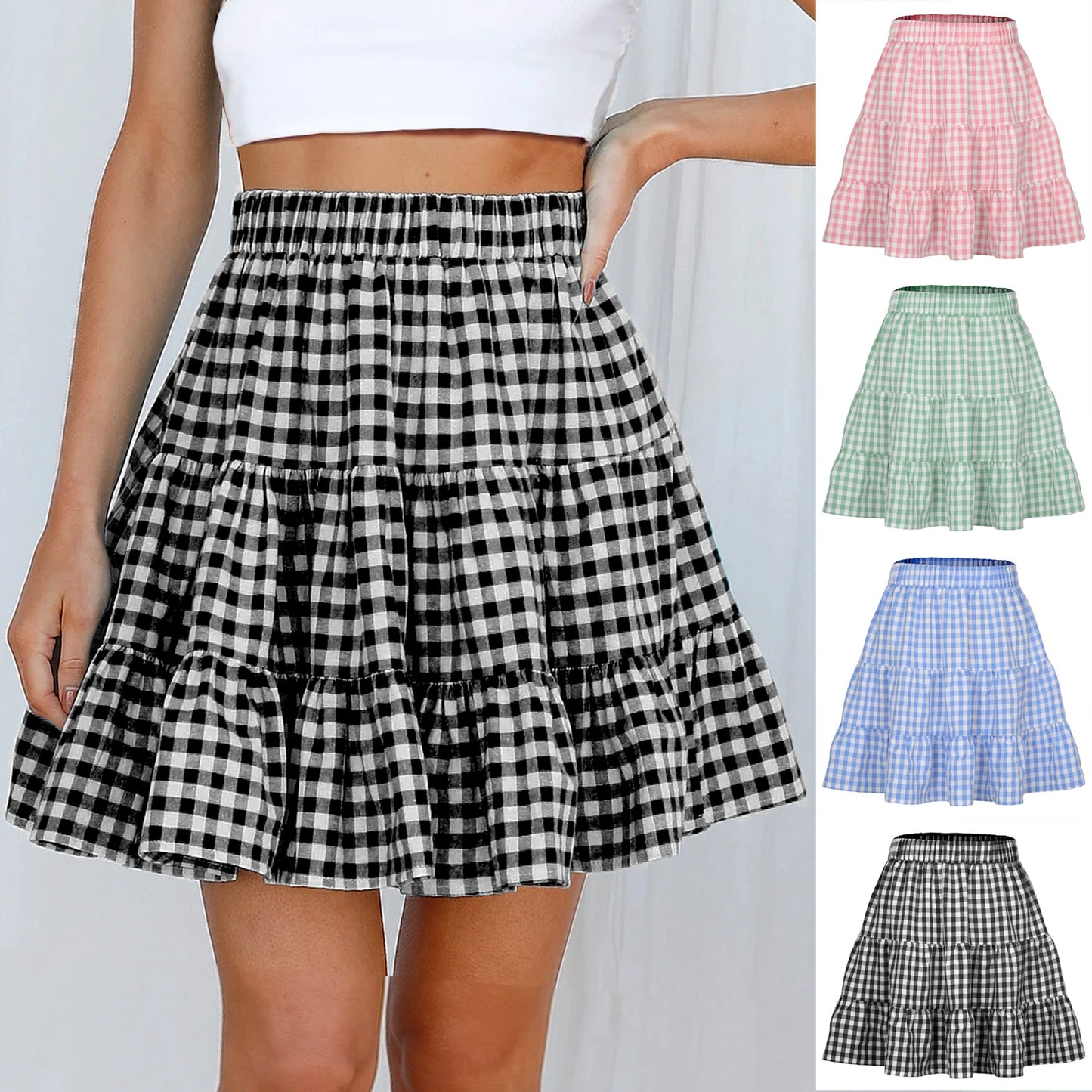 Plaid Mini Skirt High Waist