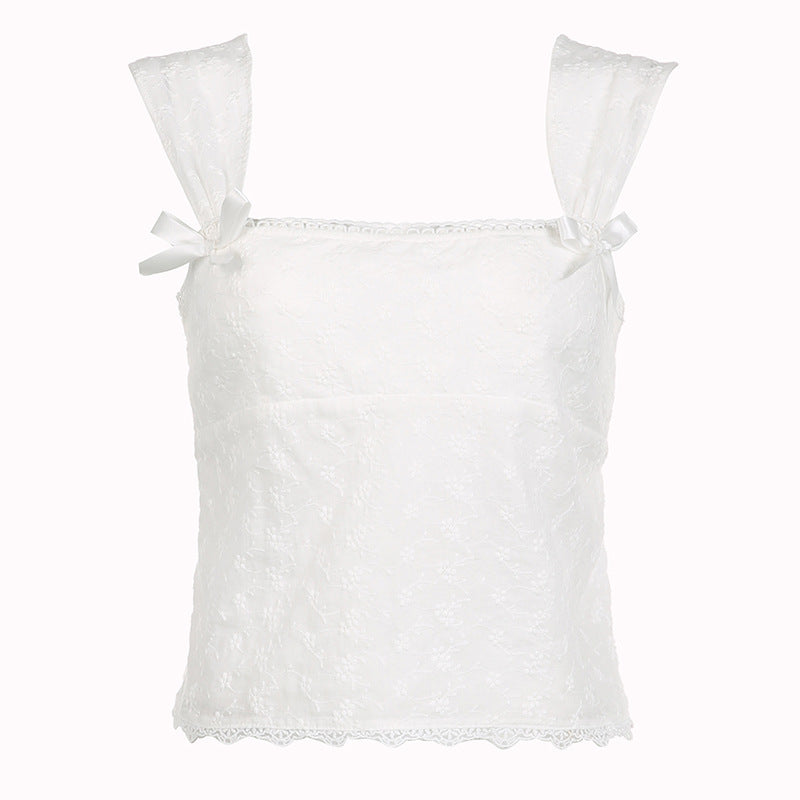 Sweet And Gentle Jacquard Inner Wear Blouse Female Bow Bandage