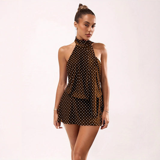 Polka-Dot Printed Halterneck Mini Dress