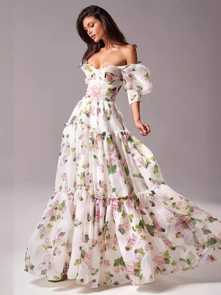 Night Dew Shoulder Floral Dress