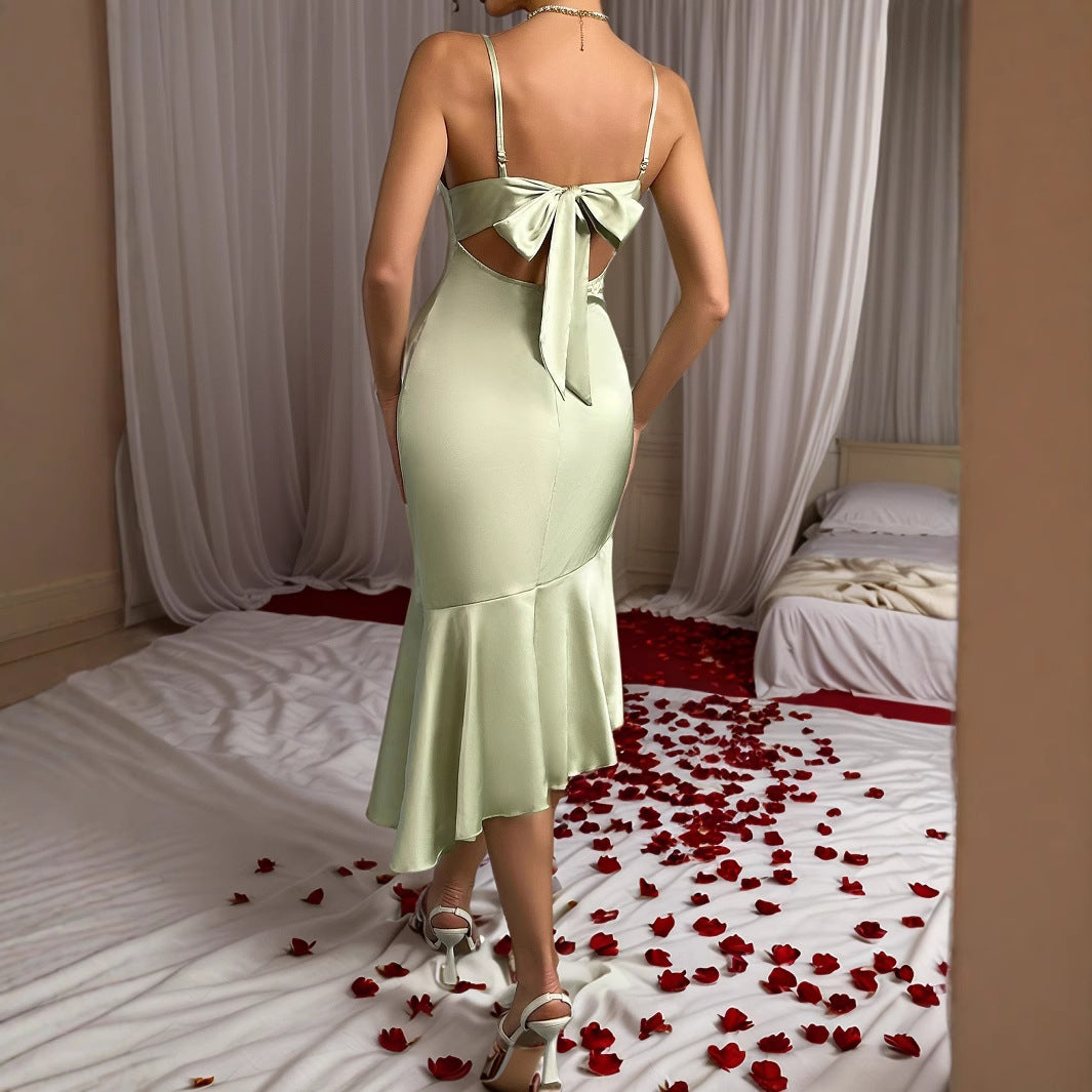 Lace-trimmed Satin Dress For Women