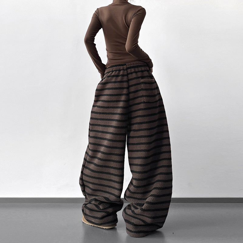 Laid-back Striped Womens Drawstring Loose Casual Pants