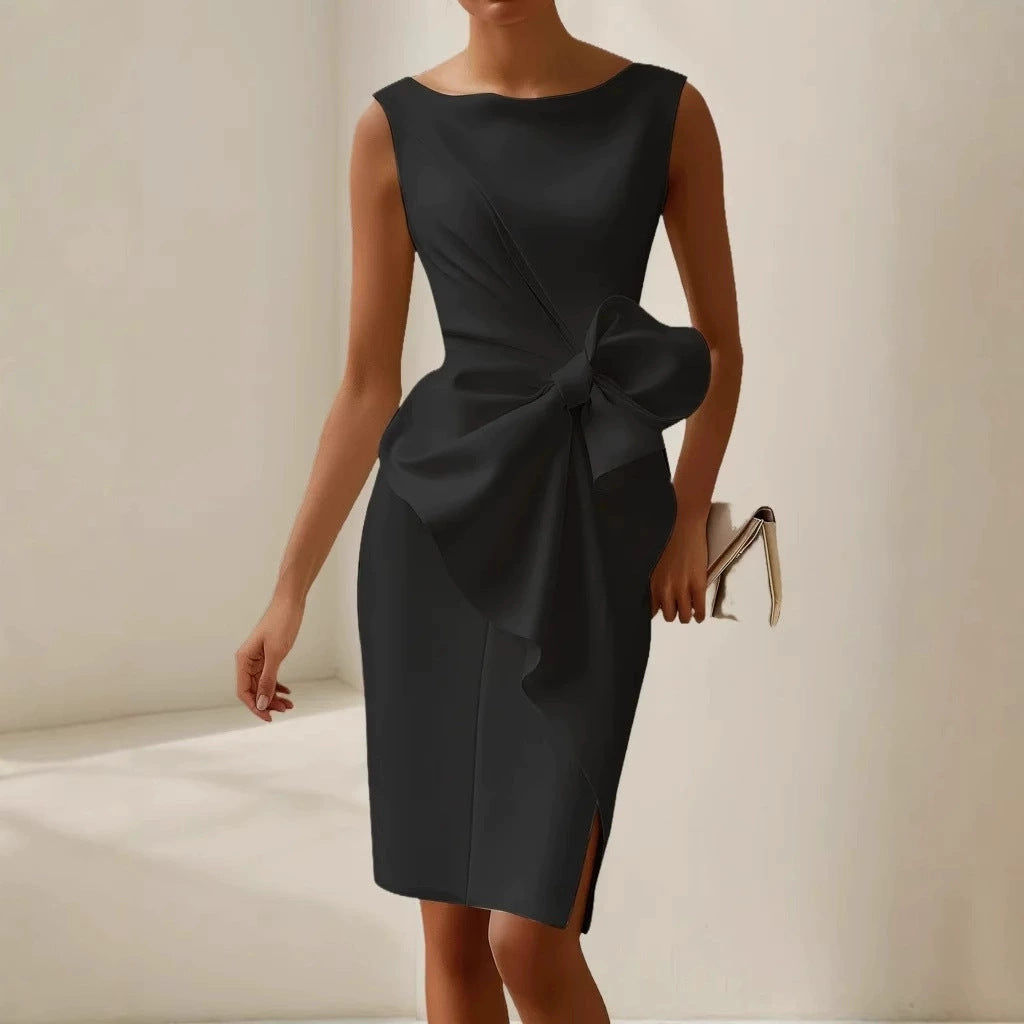 Bowknot Solid Color Elegant Dresses
