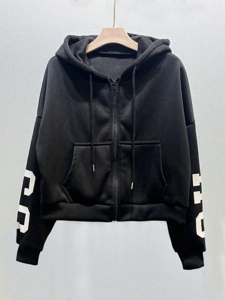 Casual Cropped Hoodie Printed Design