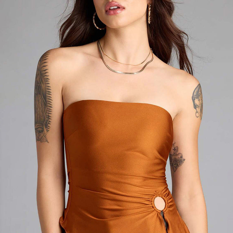 Strapless Buckle Beveled Tight Top Blouse