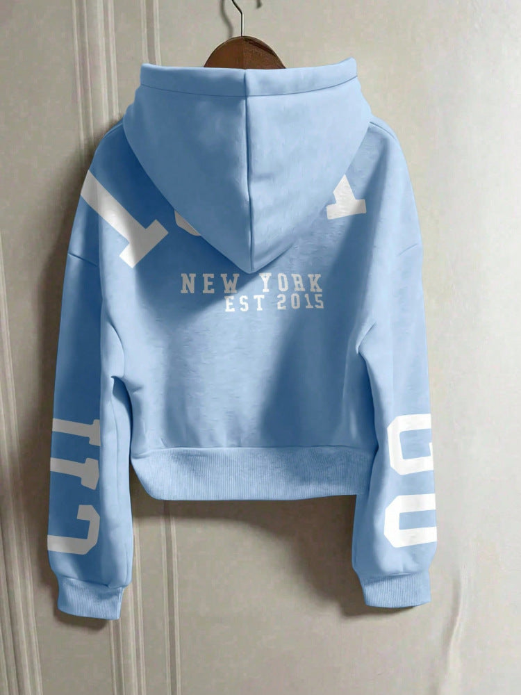 Casual Cropped Hoodie Printed Design
