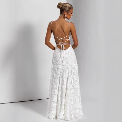Sling Chiffon Lace Backless Dress