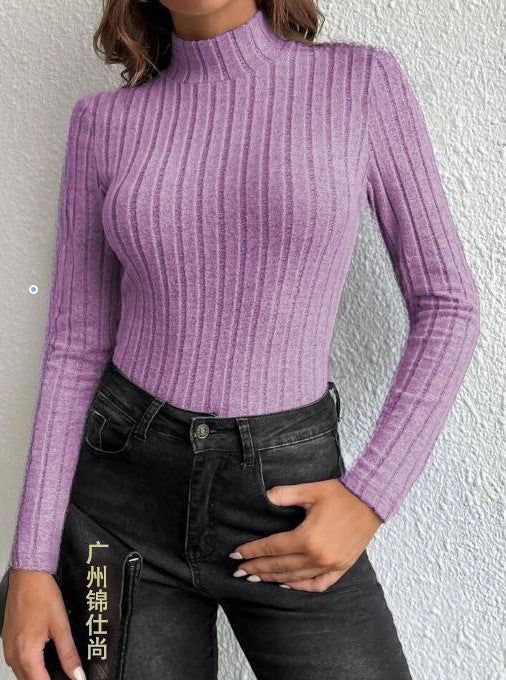 Half Turtleneck Stripe Knitted Blouse