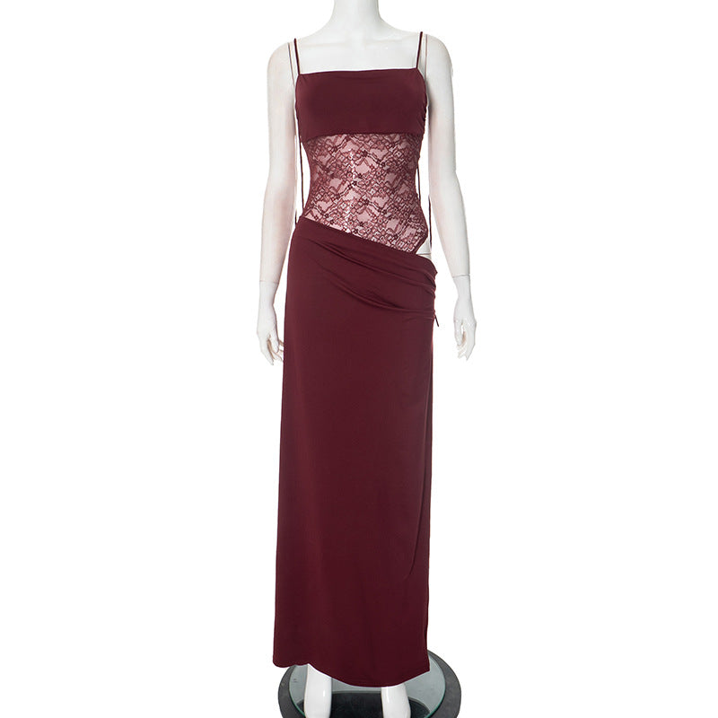 Y2K Lace Suspender Dress Fashion Sexy Lace Long Dresses Party Evening Club Beach Clothing For Women