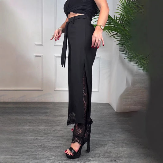 Lace Stitching Tied Trousers