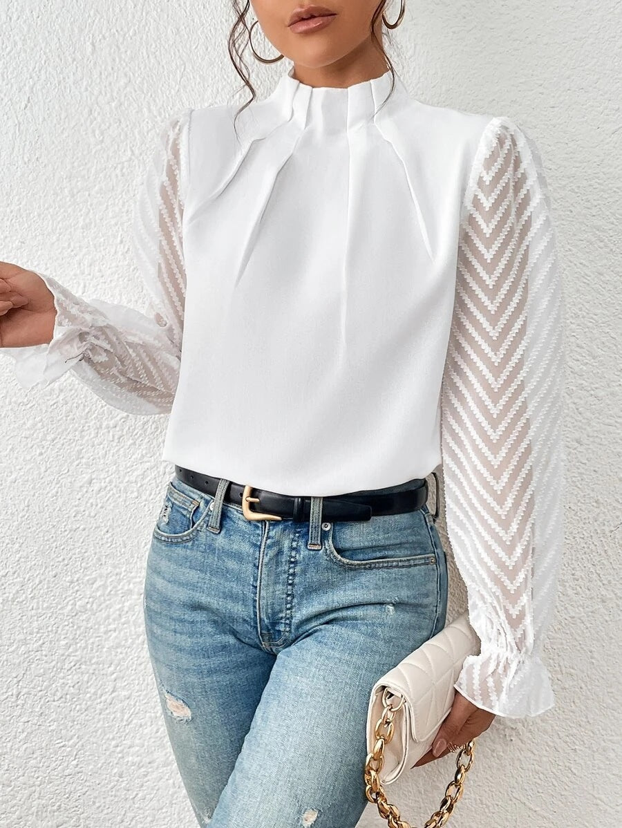 Half-turtleneck Wavy Chiffon Top Blouse