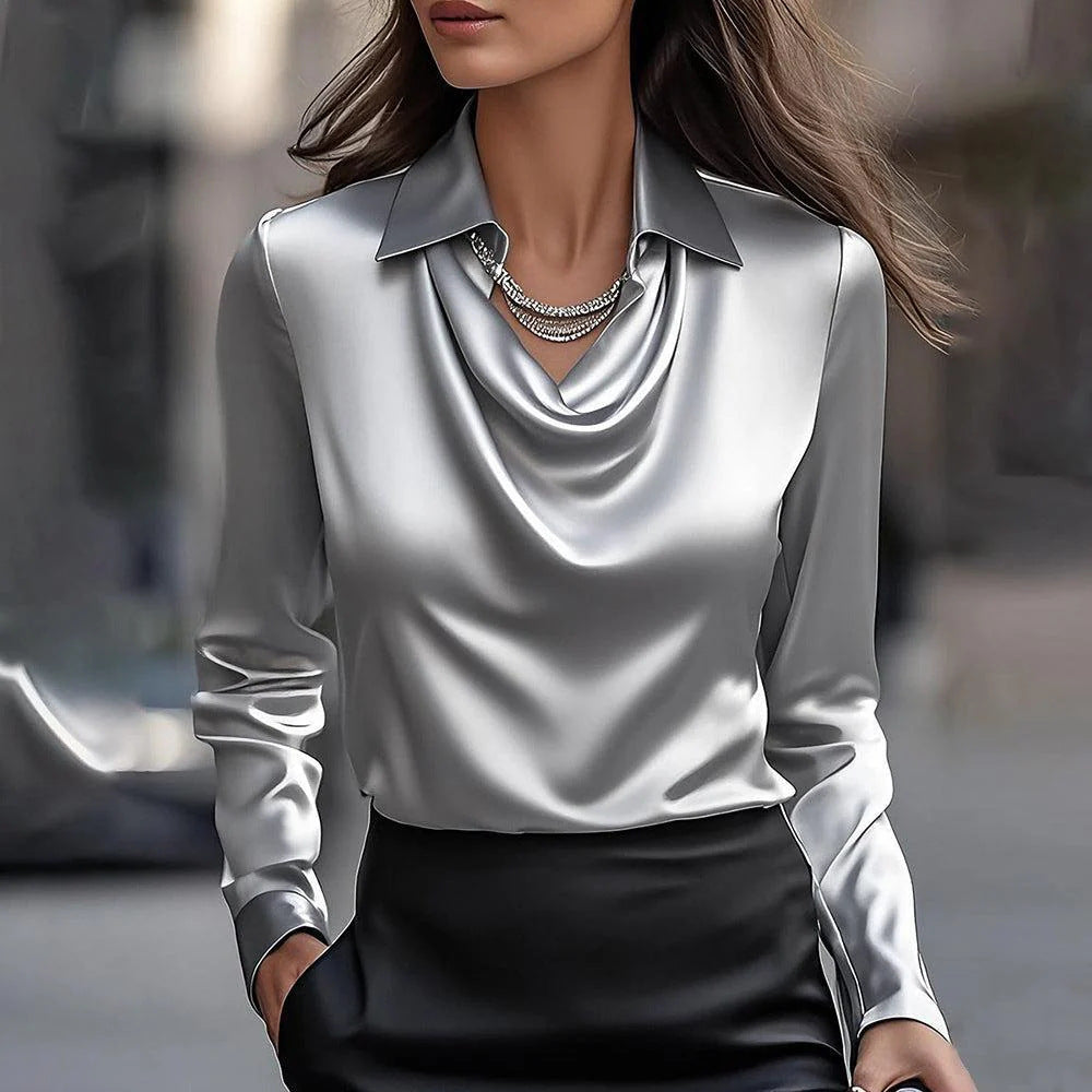Collared Long-Sleeve Shirt Blouse