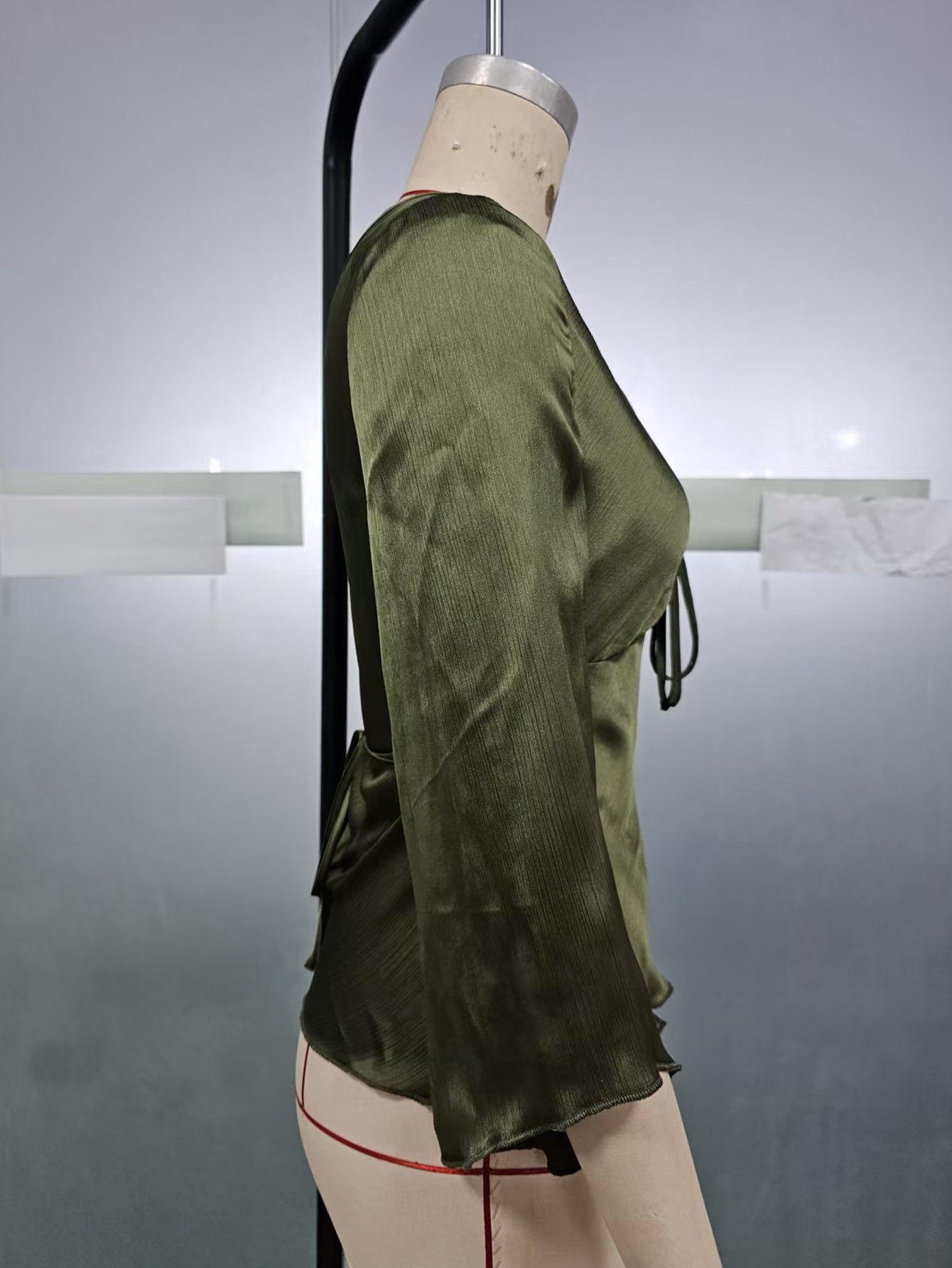 Flared Sleeve Army Green Blouse