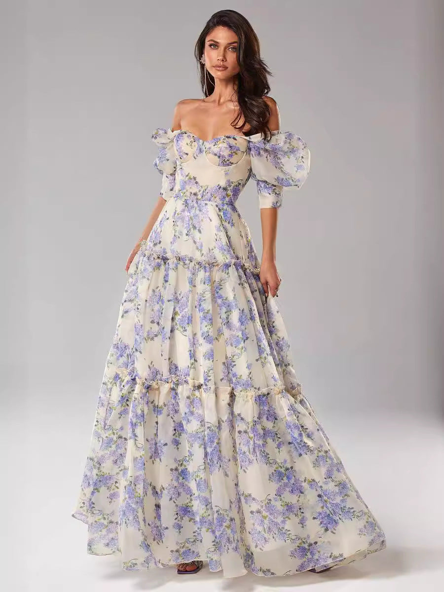 Night Dew Shoulder Floral Dress