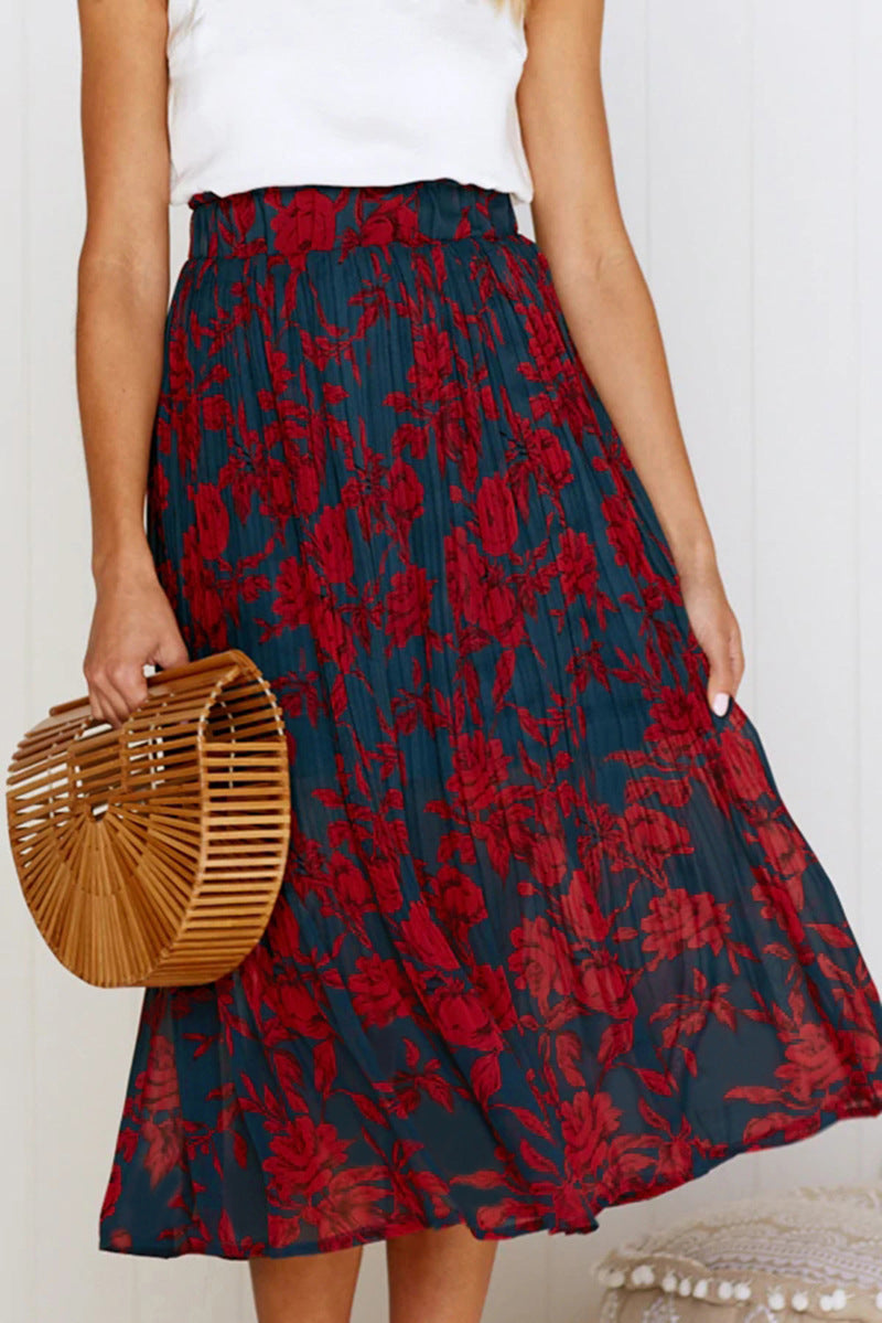 Designed Pocket Pleated Long Skirt