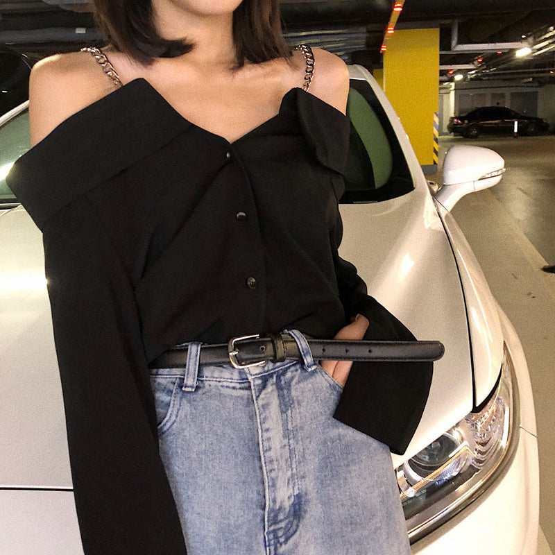 Black Off-shoulder Sling Shirt Blouse