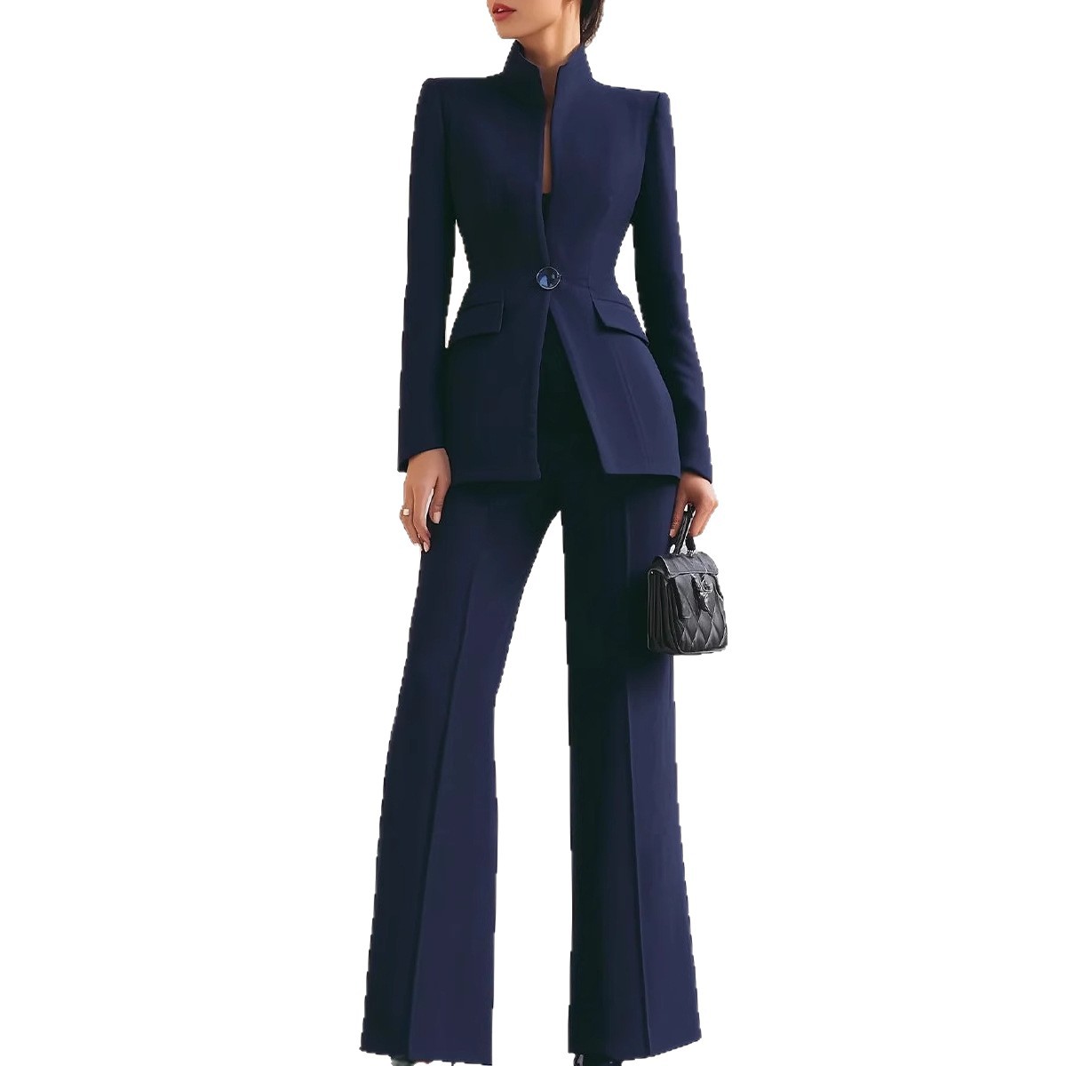Long Sleeve Solid Color Pocket One Button Small Suit Two-piece Pants
