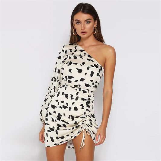 Cow Printed Slip Shoulder Dress