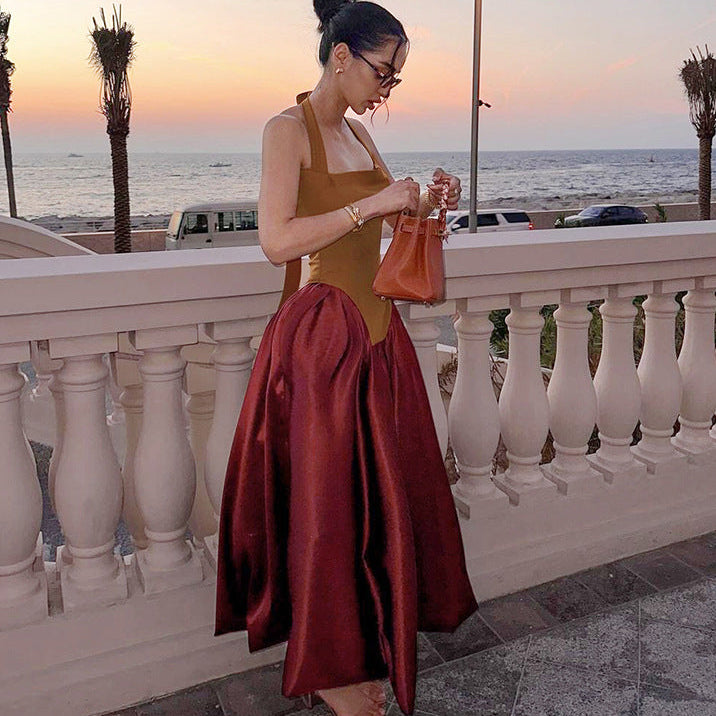 Women's Fashion Vacation Style Halter Lace-up Backless Slim Fit Dress