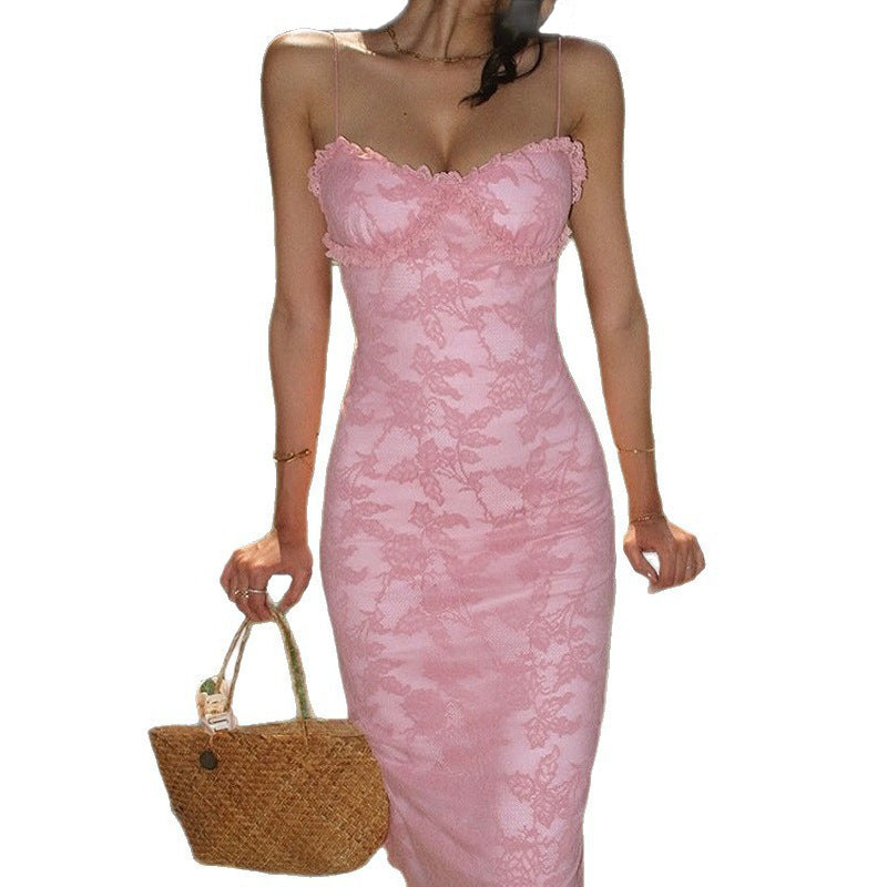 Figure-hugging Backless Slip Dress with straps