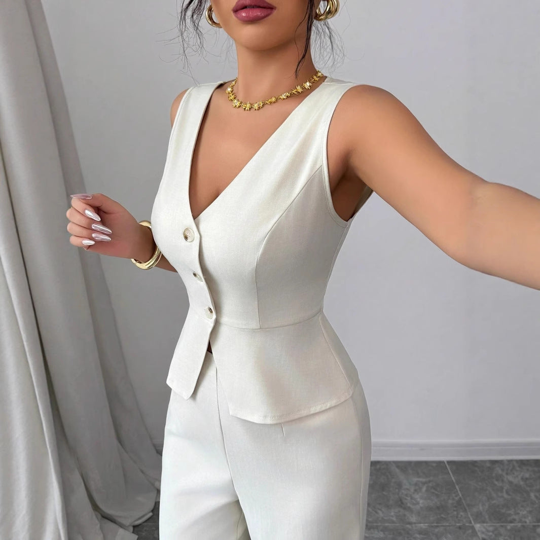 Sleeveless Slim Fit Vest High Waist Trousers Two-piece Set