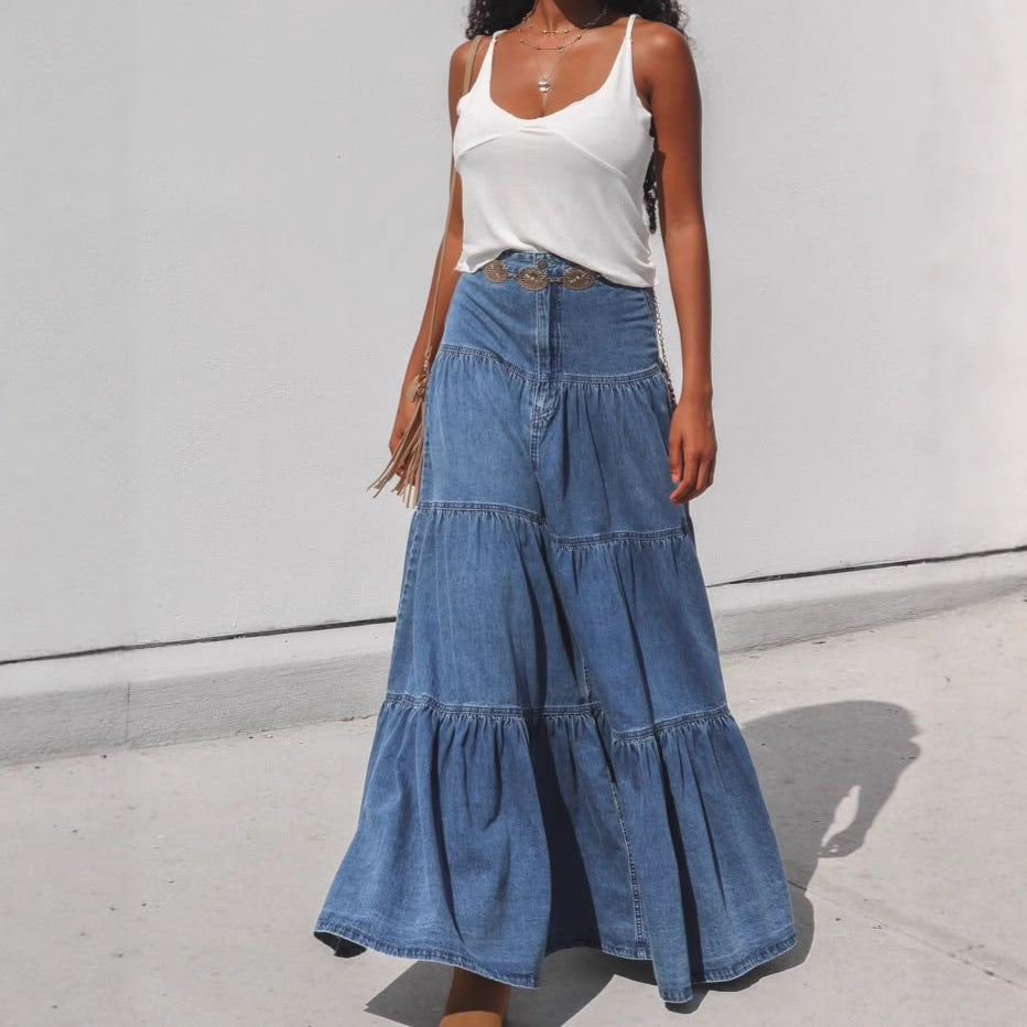 Low Waist Distressed Jeans Skirt