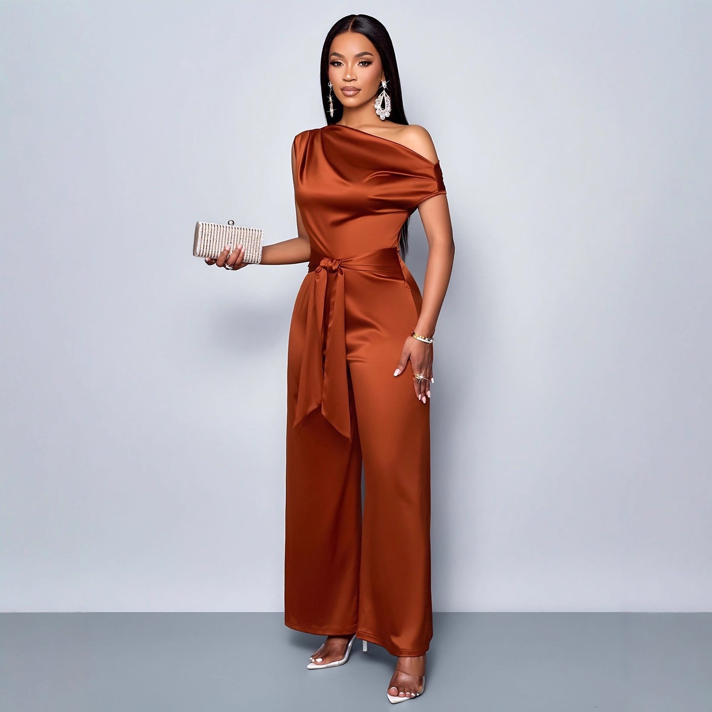 Solid-Color Fashionable Slim-Fit Jumpsuit
