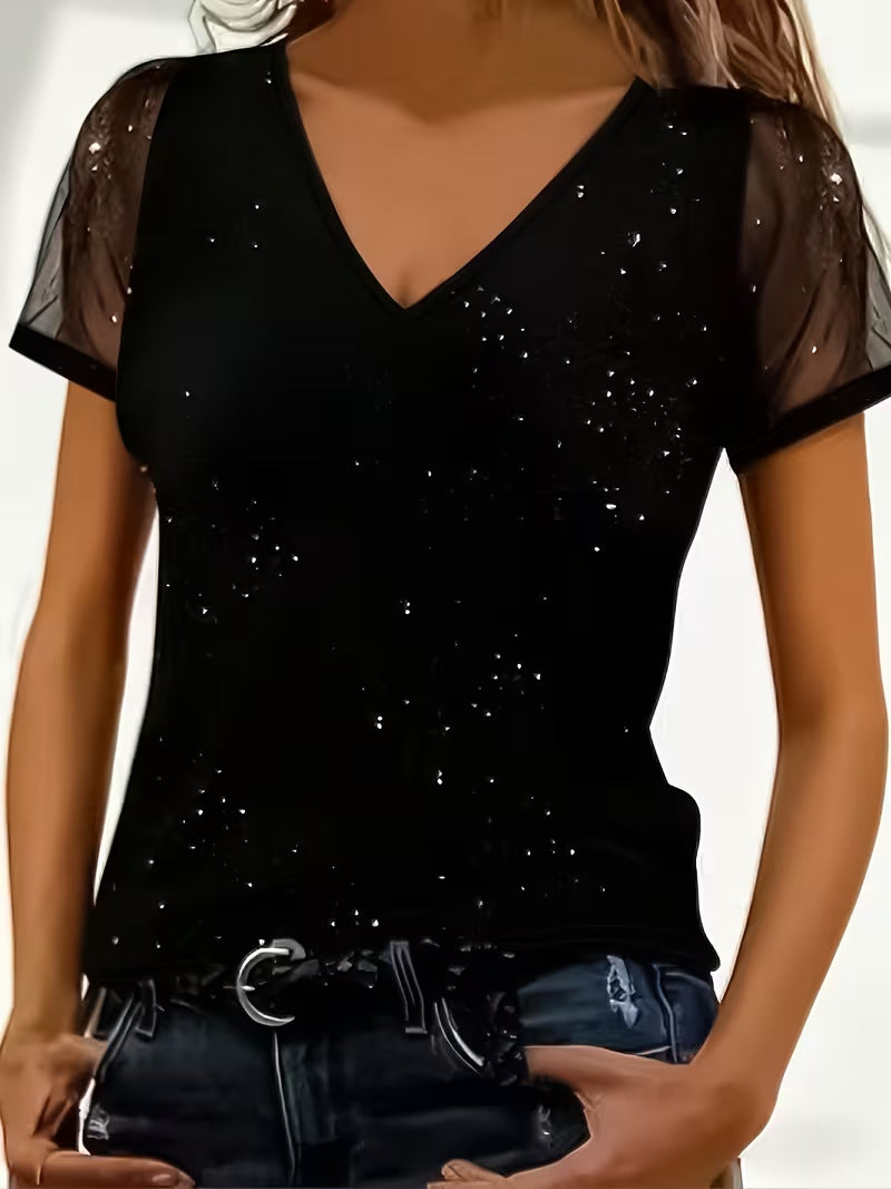 Short Sleeved Loose V-neck T-shirt