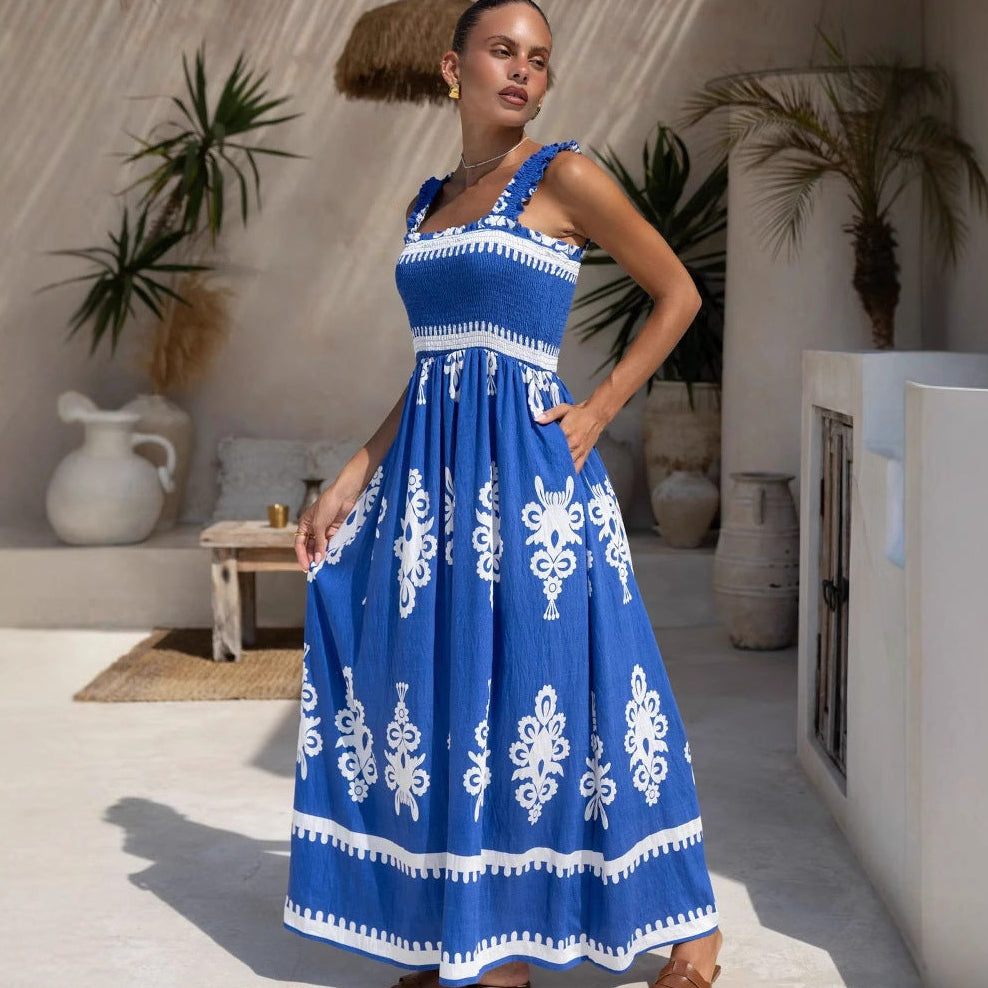 Beach Dress Vacation Style Printed Strapless Dress