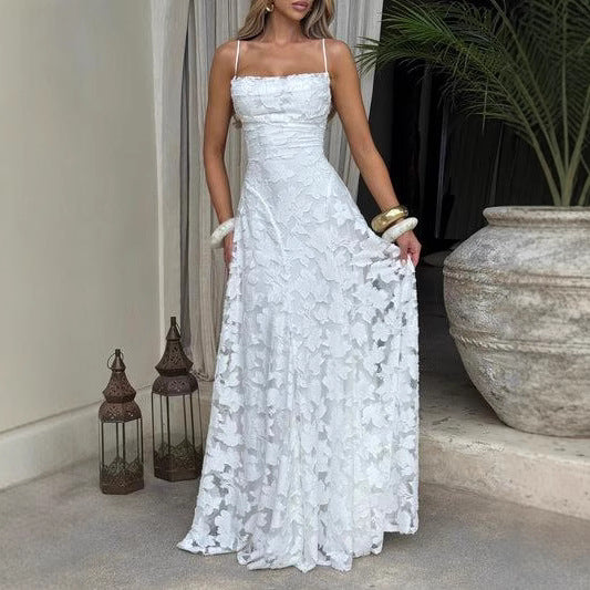 Sling Chiffon Lace Backless Dress