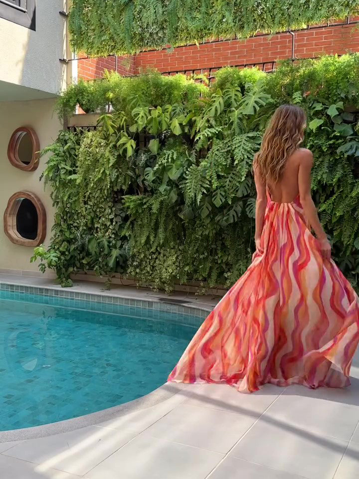 Holiday Halterneck Gradient Backless Dress