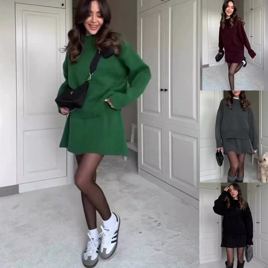 Sweater Skirt Sets Knit Long Sleeve