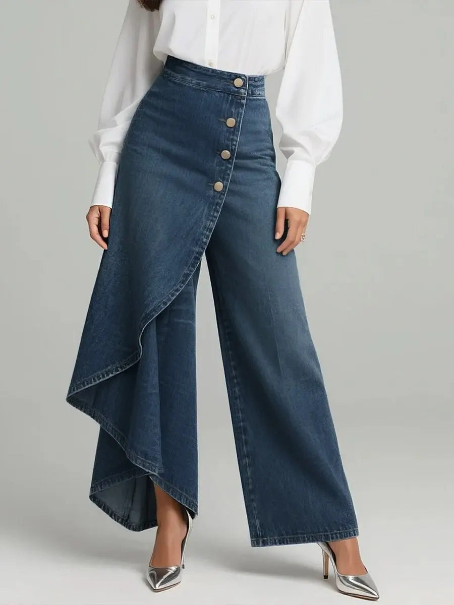 Large Ruffled Buttons Trousers Jeans