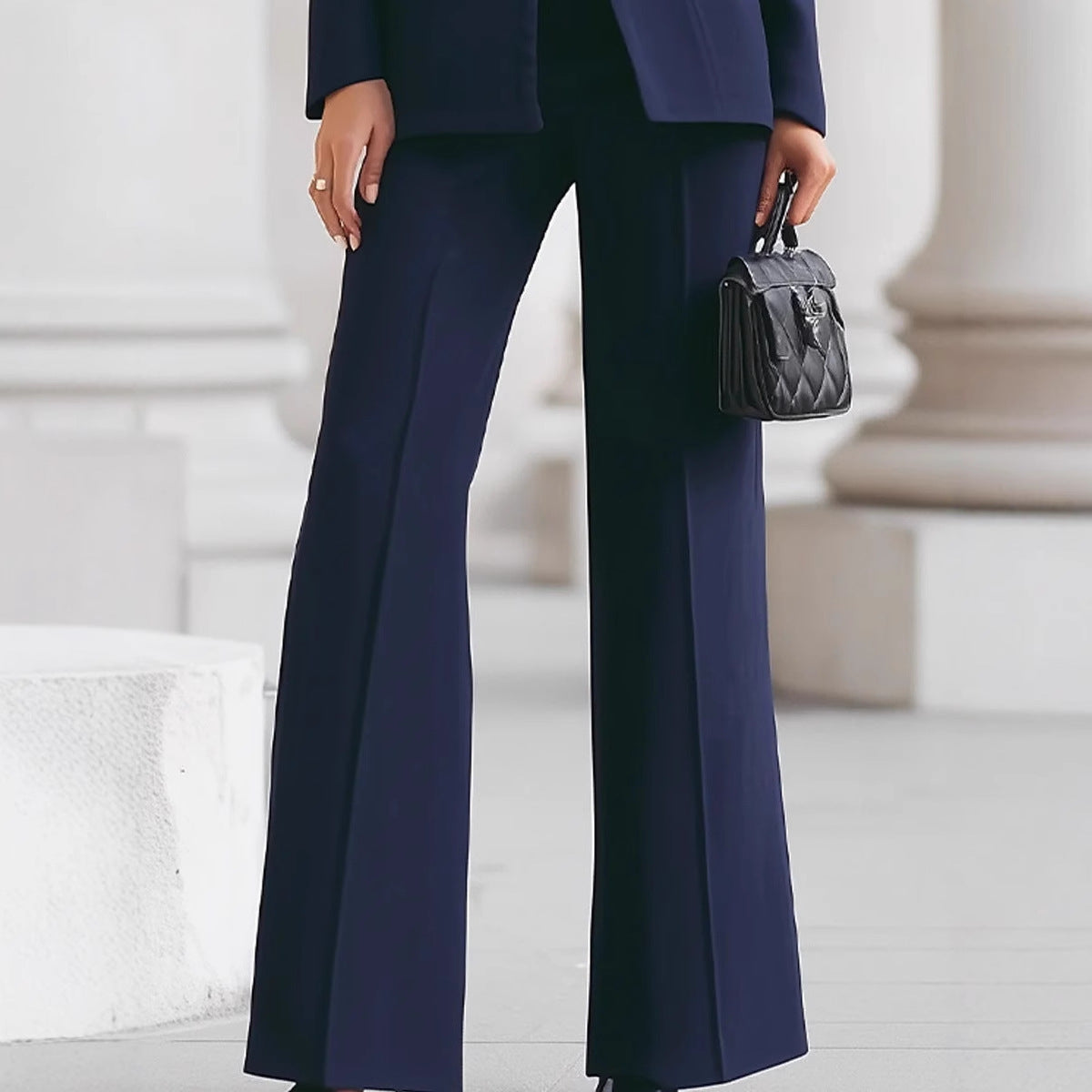 Long Sleeve Solid Color Pocket One Button Small Suit Two-piece Pants