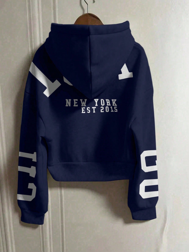 Casual Cropped Hoodie Printed Design